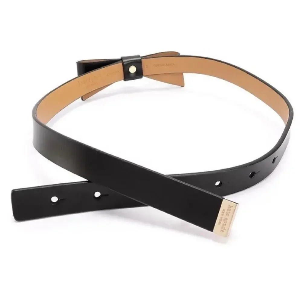 NEW Kate Spade New York Black with Pearl Bow Belt - Genuine Leather Size XL